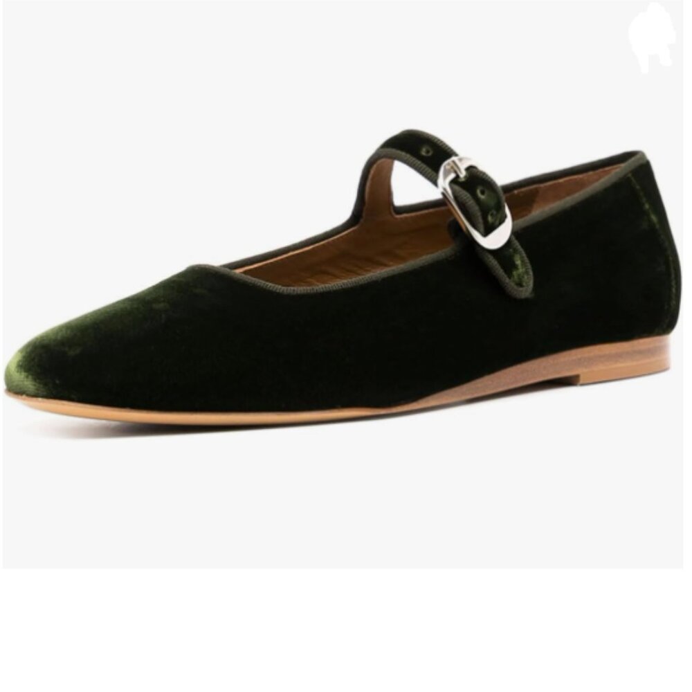 Pazzion Dark Green Round Toe Mary Janes Comfortable Strap Buckled Ballet Flats